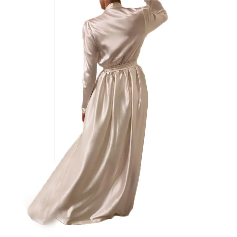 Peignoir d'hiver en satin sur mesure pour femme, chemise de nuit à manches longues, vêtements de nuit pour patients, robe Boudoir