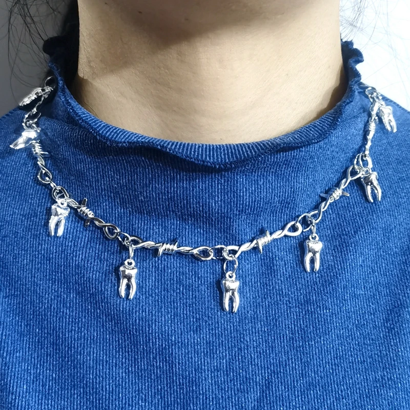 Mały drut Brambles Iron Unisex Choker Zęby Naszyjnik Kobiety Hip-hop Gothic Punk Style Drut kolczasty Małe ciernie Łańcuch Prezenty