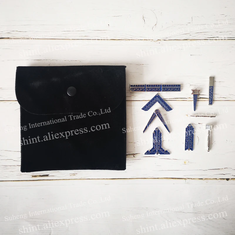 Masonic Miniature Working Tools one Set with black or blue Velvet bag Mason Freemason Gift 9 pieces commemorative for present