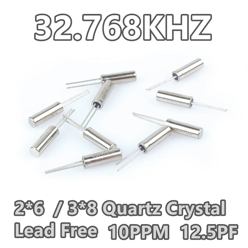 10PCS lot Cylindrical Passive Quartz Crystal Oscillator 6M 8M 12M 16M 24M 32K 32.768KHz 10PPM 12.5PF 2PIN 3*8mm 2*6mm