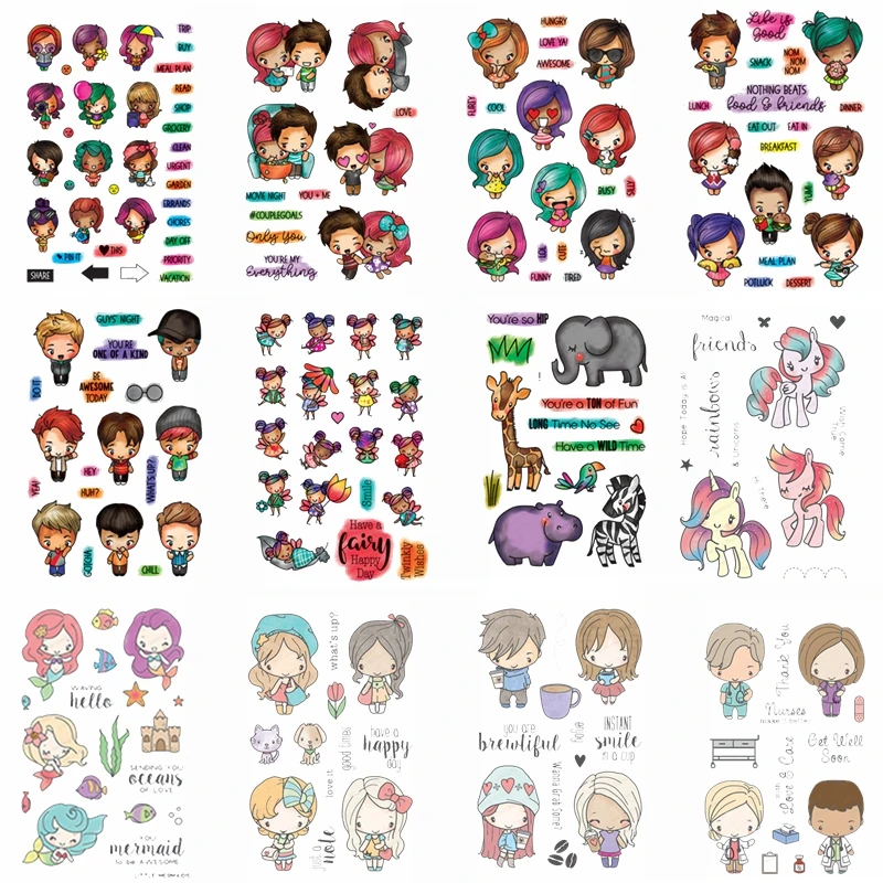 4*6 inch Clear Silicone Stamps Little Girls Boys Emotional Friends Mermaids Unicorn Have A Happy Day Mixed Style Stamps 2020 New