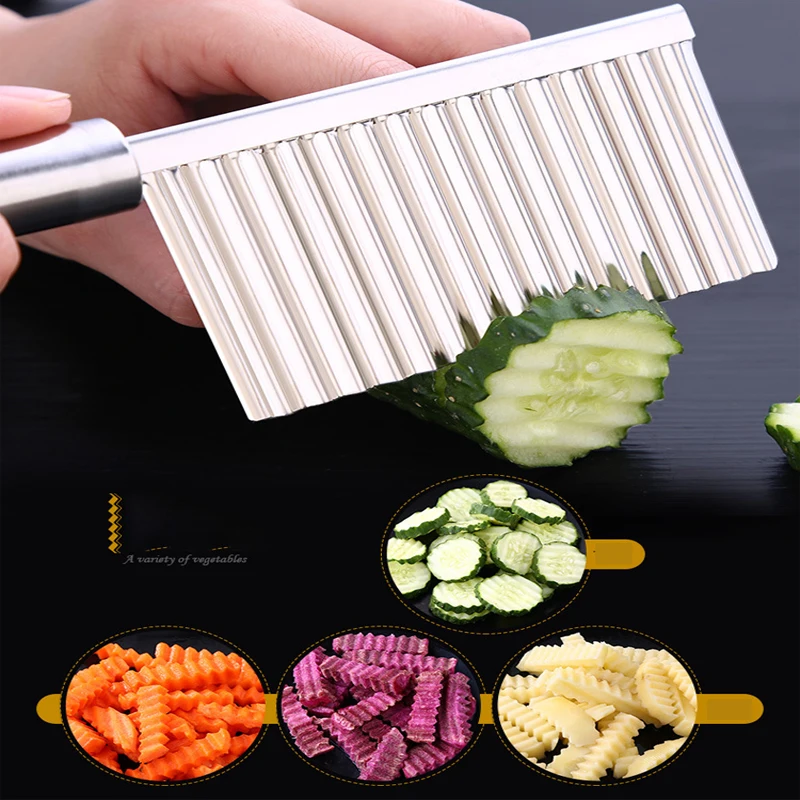 2021New Stainless Steel Potato French Fry Cutter Potato Cucumber Wavy Edged Slicer Manual Fruit Vegetable Tools Kitchen Gadget