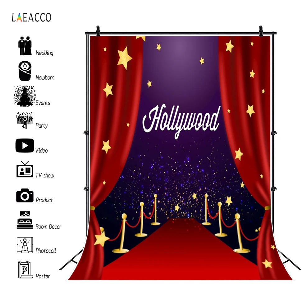 Laeacco Red Carpet Stage Hollywood Photo Backdrop Star Glitters Polka Dots Baby Birthday Party Photozone Background Photo Studio