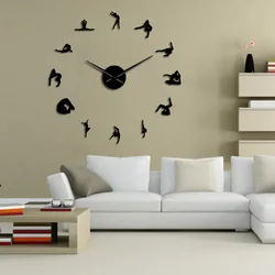 Gymnastics Girls Silhouette Mirror Wall Stickers DIY Wall Clock Sport Athlete Girl Gymnast Home Decor Frameless Large Wall Watch