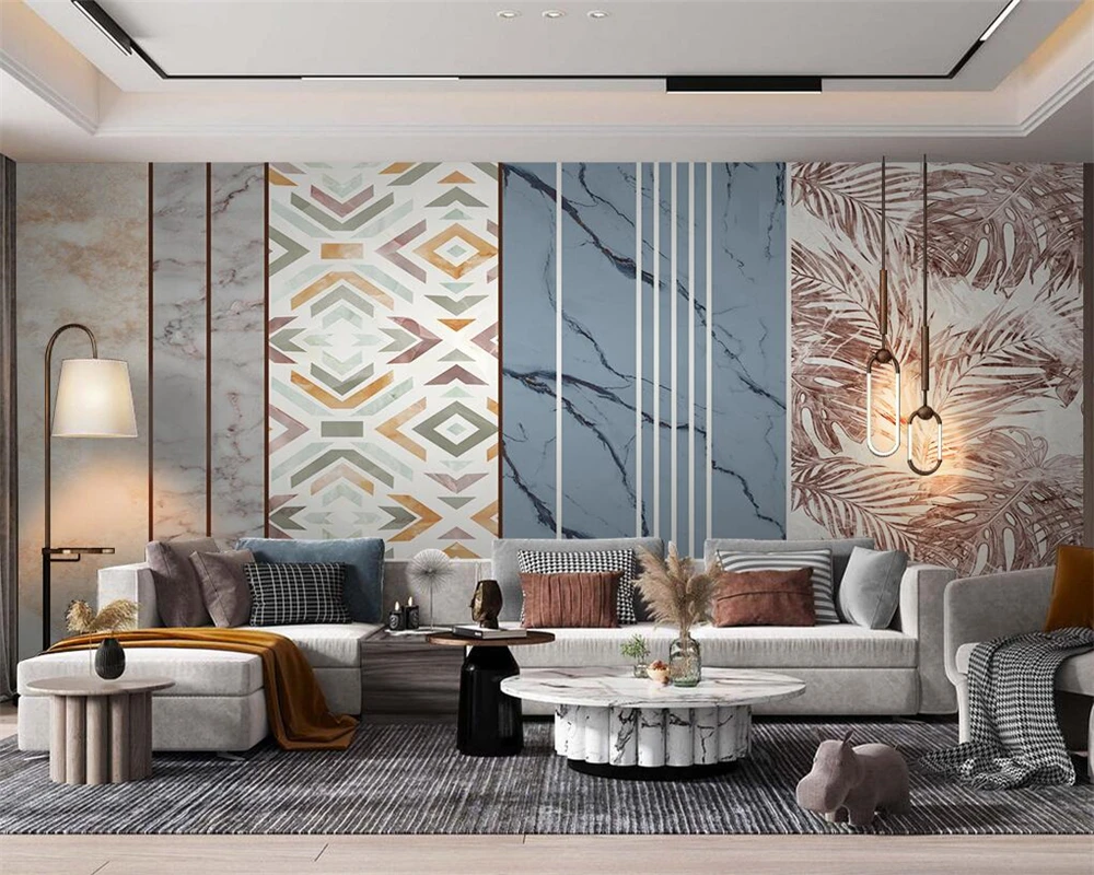 beibehang Customized modern modern minimalist marble pattern plant combination background papel de parede wallpaper