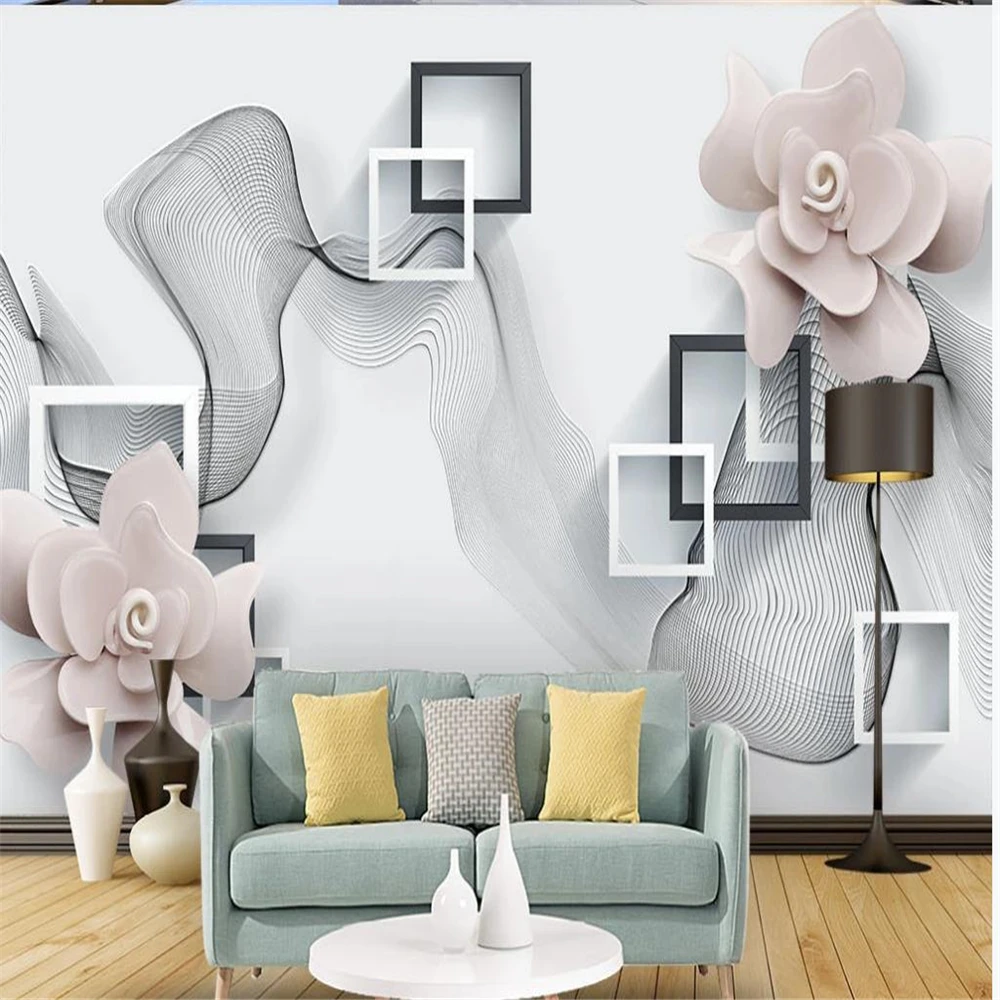 

Modern minimalist box three-dimensional flower wallpapers TV background wall 3d murals wallpaper for living room