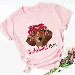 Pink Dachshund Mom Graphic T Shirts Women Summer Vintage Tshirt Dog Lover Tees Girls Casual T-Shirt Short Sleeve Tops Streetwear