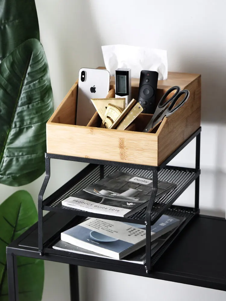 

Nordic Cosmetics Skin Care Mask Storage Box Dressing Table Desktop Household Iron Wood Tissue Box Rack