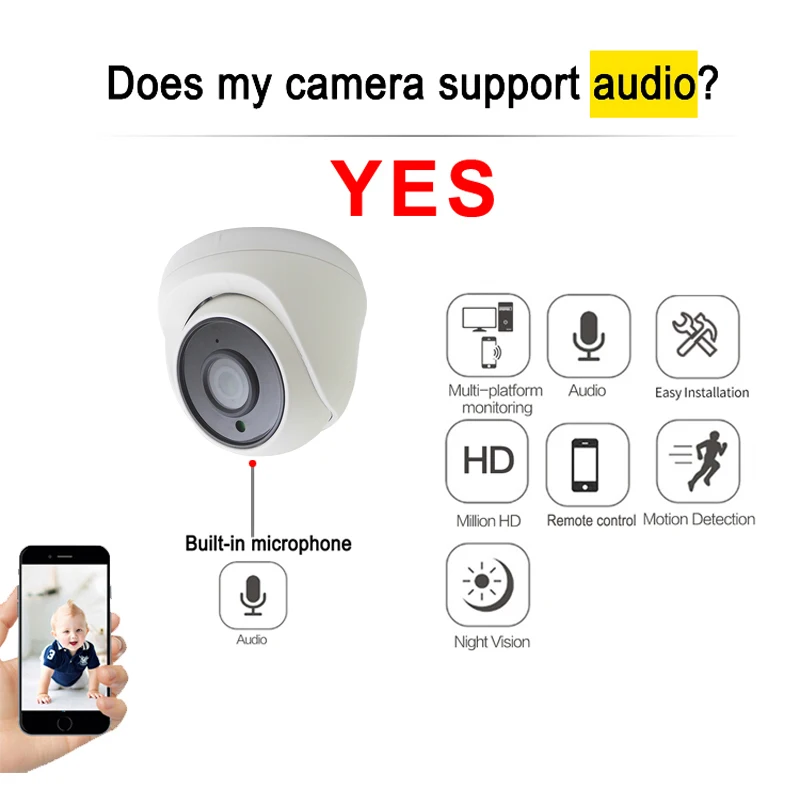 JIENUO-cámara inalámbrica Ip 1080P 720P, videovigilancia de seguridad, Audio, IPCam, domo infrarrojo, Wifi, HD, para el hogar