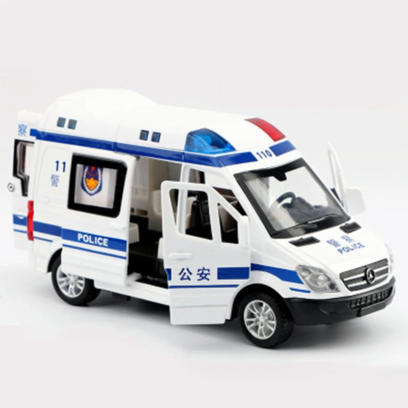 1:32 Simulazione Ospedale Salvataggio Ambulanza Polizia Pressofuso Modello di Auto In Metallo con Tirare Indietro Suono Luce Giocattoli Regali BoysToy Car
