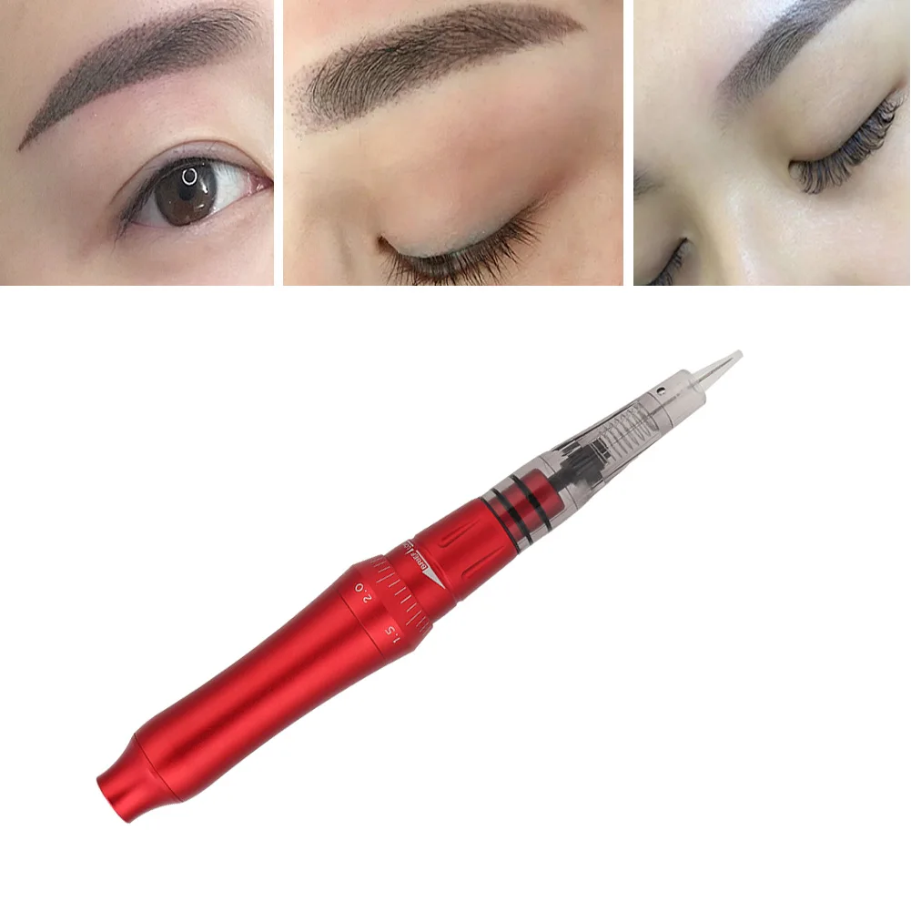 Semi-Permanent Eyebrow Lip Makeup Tattoo Pens with 2pcs Microblading Cartridge Needles US Plug Permanent Tattoos Makeup Supplies