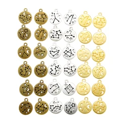 12pcs(1set) Wholesale 3 Color Zodiac Charms Alloy Metal Constellation Pendants For DIY Handmade Jewelry Accessories Making