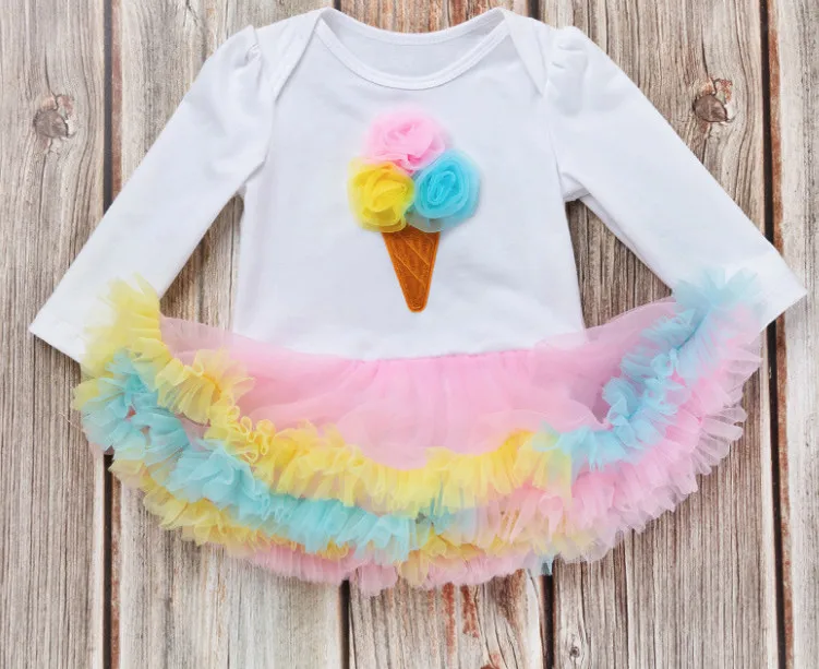 Cute Newborn Birthday Outfits Kids Girls Long Sleeve Crown Rompers Ruffle Dress Baby Infant Tutu Jumpsuit Wedding Vestidos