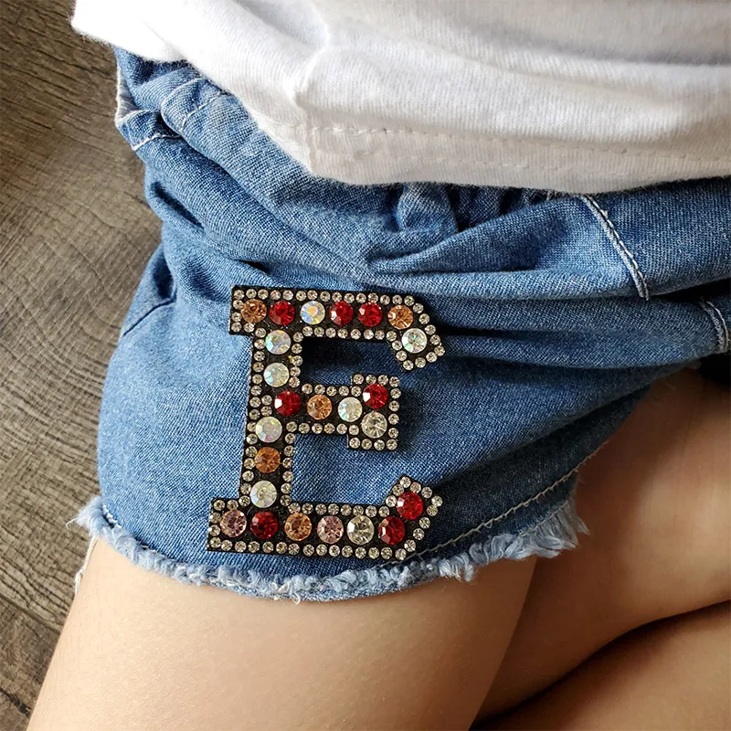 26 Alphabet Letters Red Mix Rhinestone Sew Iron On Patches Embroidery Badge For Clothes DIY Appliques Clothing Stripes Craft Diy