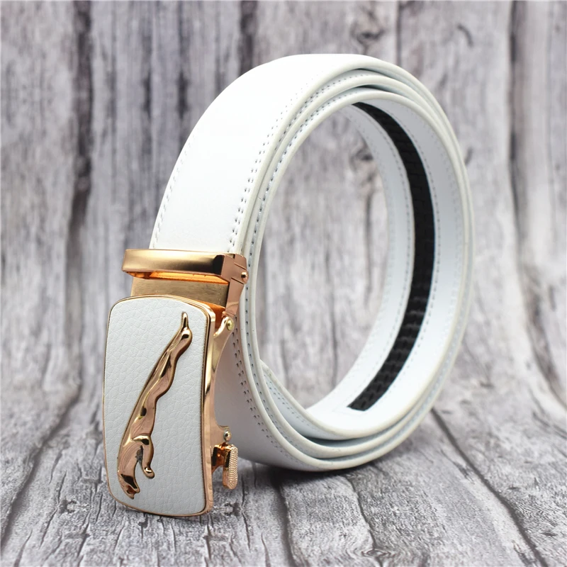 Cow Leather Men's Automatic Buckle Belt Blue/white/brown/black/red 3.5CM Width Designer Belt for Men 90-130CM Trouser Belts