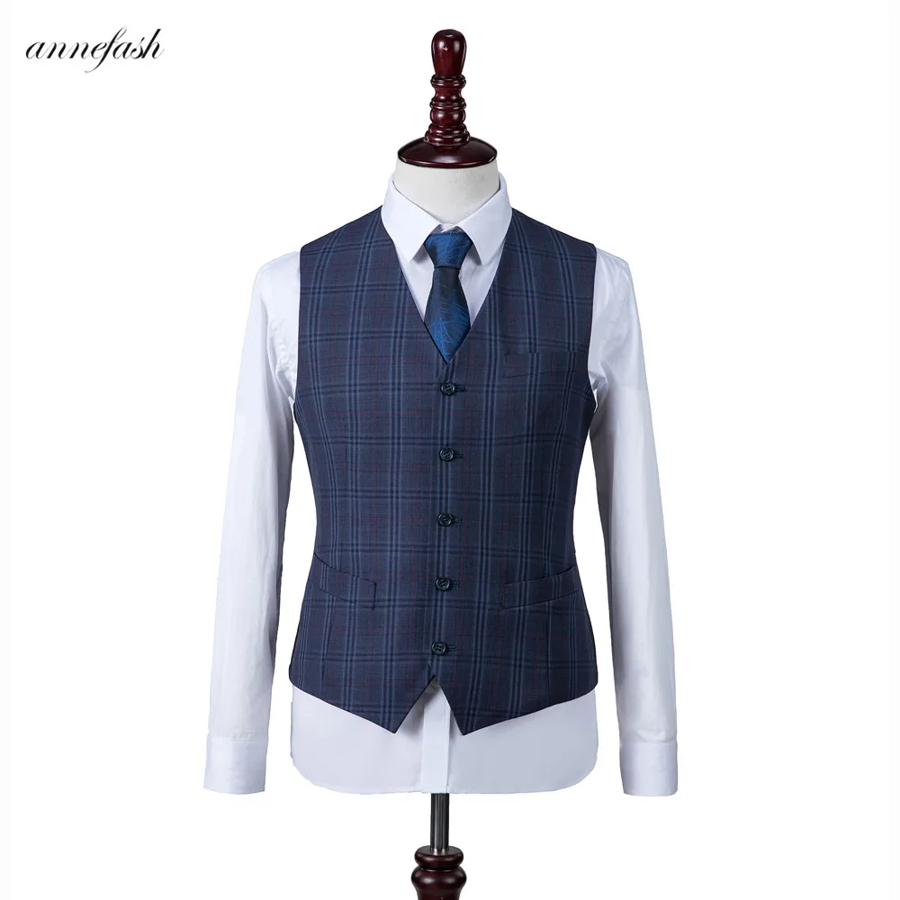 Custom Made high quality 150\'s worsted wool blue windowpane check Men Suit for wedding business causal suit