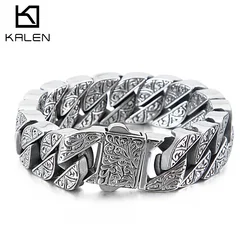 Kalen 17mm Punk Chunky Curb Cuban Thick Chain Bracelet Men's Stainless Steel Mysterious Symbol Charm Armband Jewelry