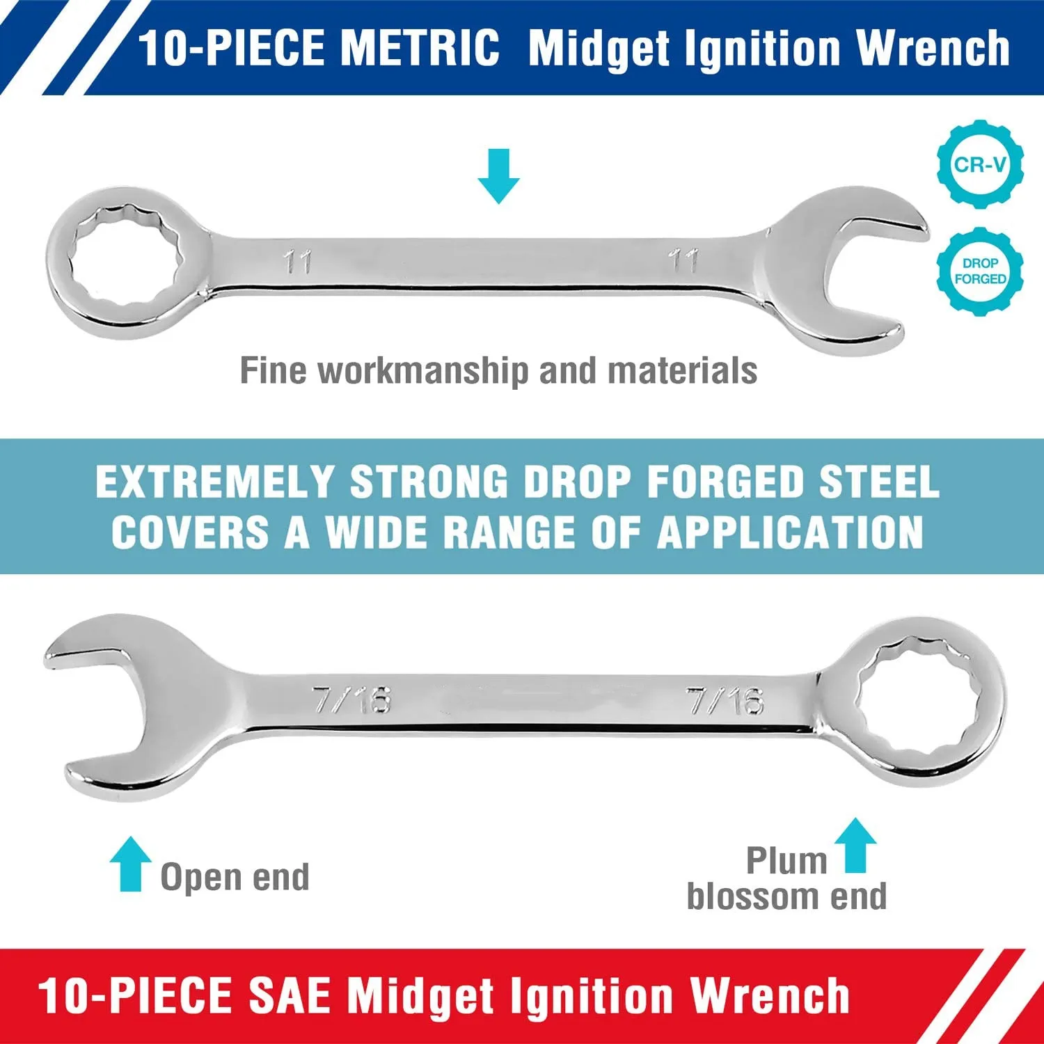 Mini Combination Wrench Set,Midget Wrench Set,Metric&SAE,20-Piece, 4-11mm & 5/32'' to 7/16'',Lightweight,with Rolling Pouch