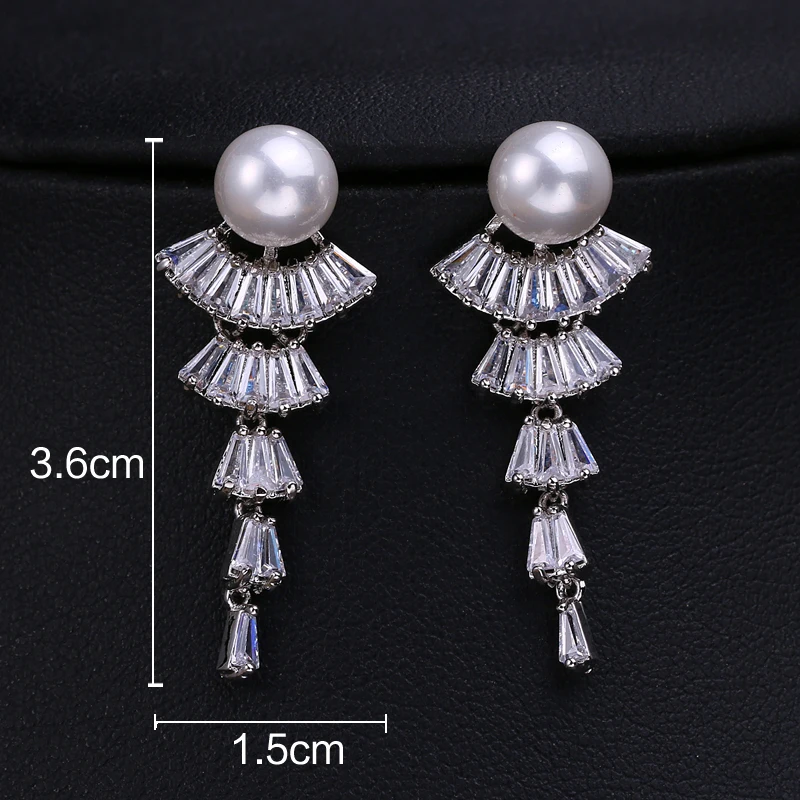 EMMAYA 2019 Luxury Zircon Long Earrings Fan Shape Gradual Change Crystal Cubic Zircon For Women Girls Fashion Jewelry Gift