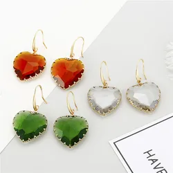 1Pair Female Green Crystal Earrings For Women Jewelry Love Heart Dangle Earings Eardrop Christmas Earing E335