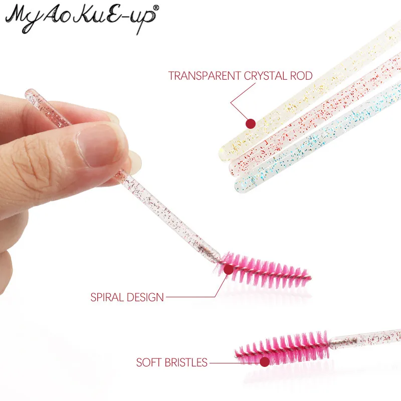 Neue Kristall Wimpern 150 Stück Diamant Griff Pinsel Mascara Zauberstäbe Applikator Kosmetik bürste Einweg Make-up Pinsel Werkzeuge – Detail 7