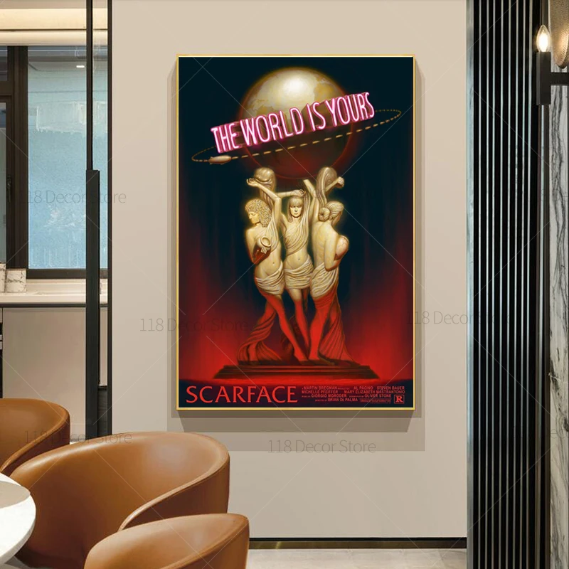 The World Is Yours Scarface Retro Trippy PSYCHEDELIC Oil Painting Posters And Prints On Canvas Wall Art Picture For Living Room