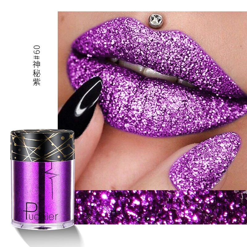 Pudaier Brand Shimmer Lip Gloss Color Cosmetic Waterproof Pigment Blue Black Shining Glitter Liquide Lipstick Beauty Makeup