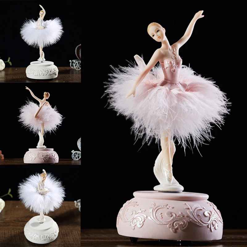 Ballerina Music Box Dancing Girl Swan Lake Carousel with Feather for Birthday Gift