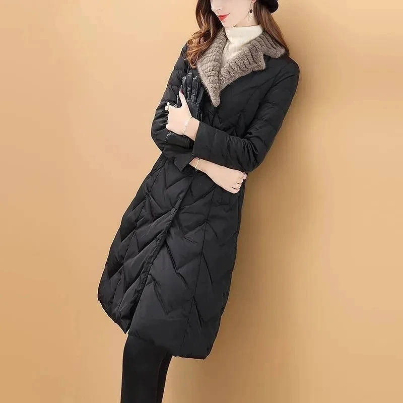 Imitation Mink Fur Collar Down Cotton Winter Jacket Women 2021 New Warm Long Temperament Thick Cotton Jacket Women parkas Black