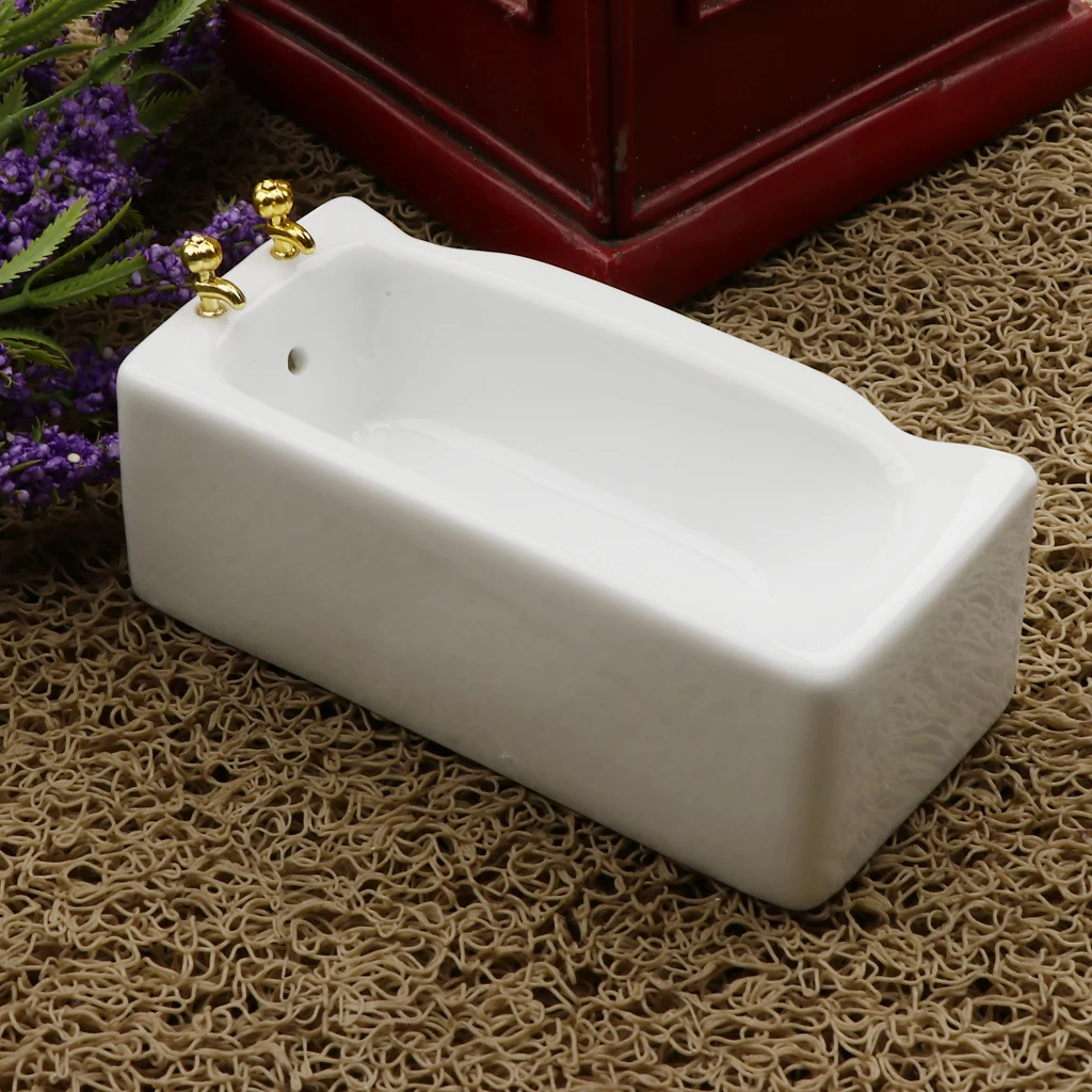 1:12 Dollhouse White Porcelain Bath Tub Miniature Bathroom Furniture Accessory Life Scenes Decoration