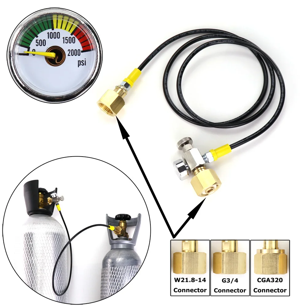 Adaptador de carga de estación de recarga de CO2 con manguera de 50 pulgadas (125CM), conector W21.8(DIN477) G3/4 CGA320, nuevo