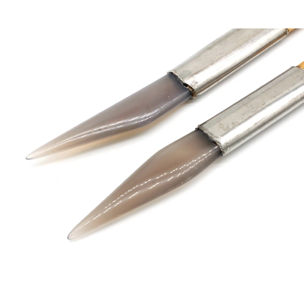 2pcs Agate Burnisher Polishing Set With Bamboo Handle Knife Edge Sword Shape Tools for Jewelry