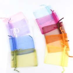 50pcs/lot Organza Christmas Gift Bags Drawstring Jewelry Packing Wedding Party Candy Gift Bags 5x7cm 7x9cm 9x12cm 10x15cm