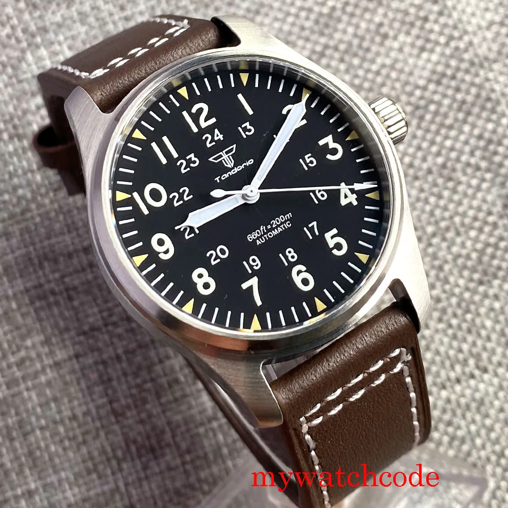 NH35 PT5000 Pilot Diver Automatic Watch Men Orange Markers Sapphire Glass Tandorio Brand White Hand Field Wristwatch Sport Clock