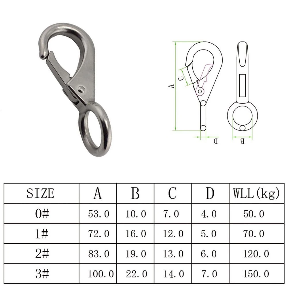 5PCS 53mm 72mm 83mm 100mm 304 Stainless Steel Marine Fixed Snap Hook Used For Dog Leashes Snap Hooks Stainless