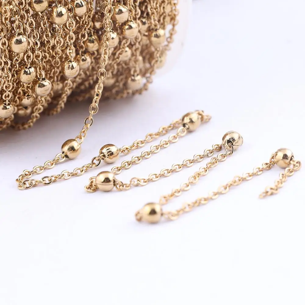 10meters/roll 3mm Ball Beaded Stainless Steel Gold Jewelry Chains For Necklace Bracelets Making Diy Earrings Supplies