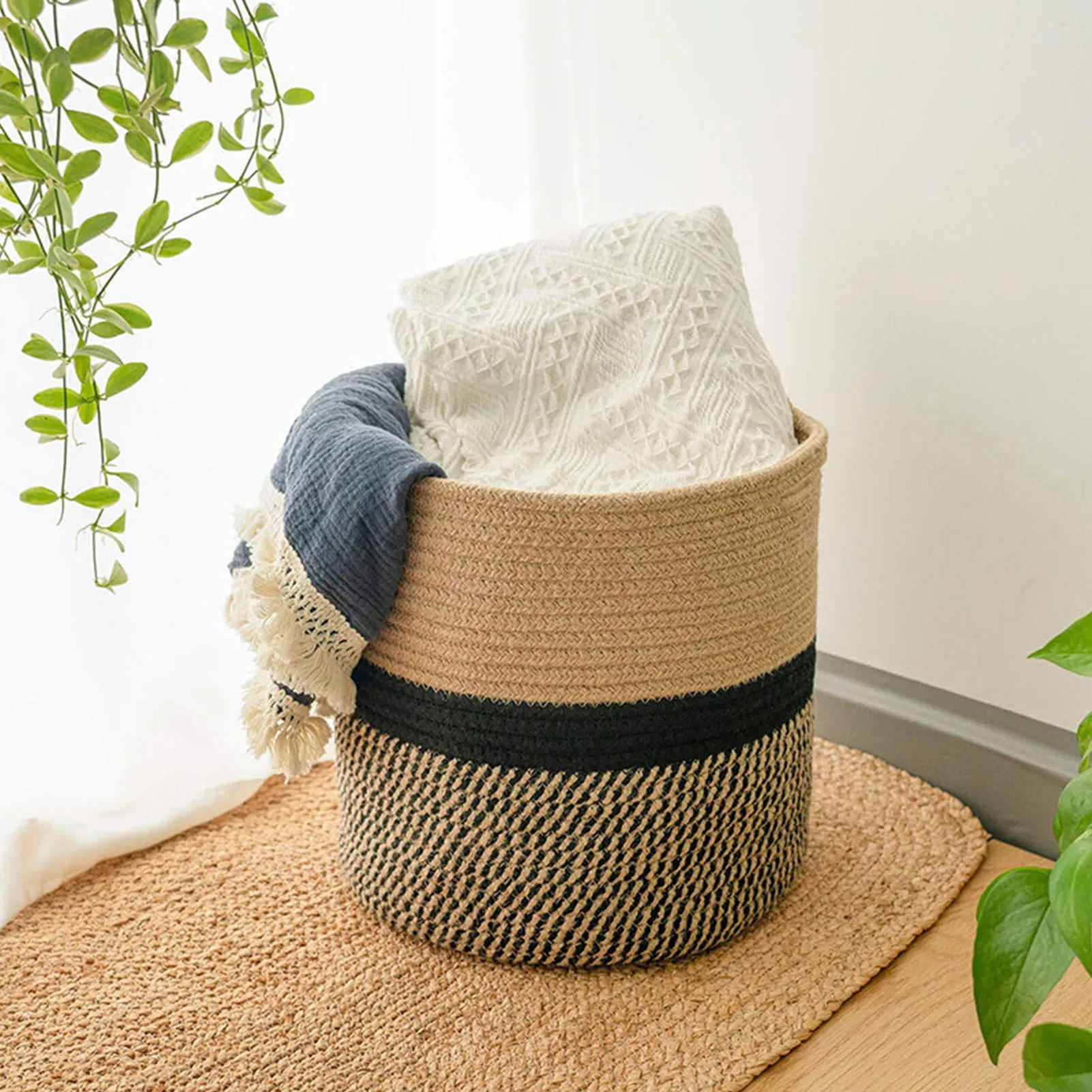 Large Capacity Woven Plant Basket Cotton Rope Flower Pot Holder Storage Organizer For Store Plants Toys Clothes Cosmetics