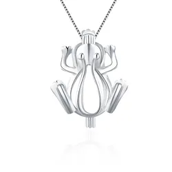 CLUCI 3pcs 925 Sterling Silver Cute Frog Pendant Pearl Locket for Necklaces Jewelry silver 925 Women Cage Pendant SC032SB