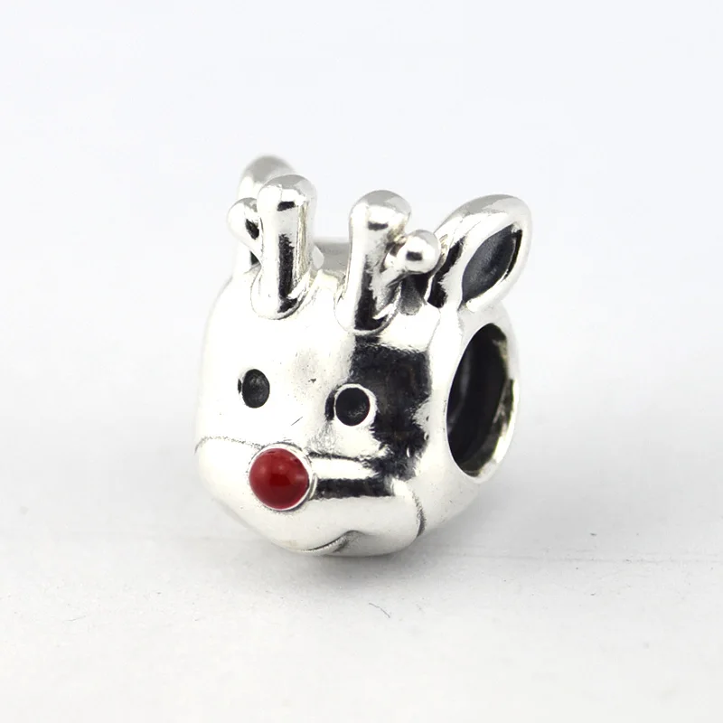 

100% 925 Sterling Silver Beads for Charms Bracelets Women Red Enamel Nose Christmas Reindeer Silver 925 Beads for Jewelry Making