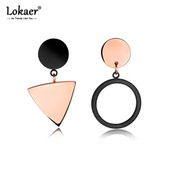 Lokaer Simple Geometric Triangular Round Earrings Female Stainless Steel Round Cake Asymmetric Earrings Birthday Jewelry E17089