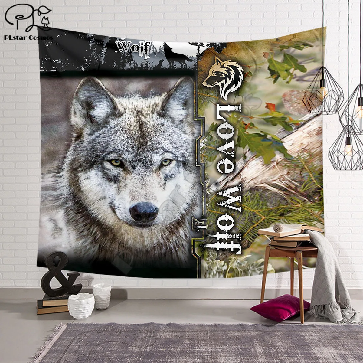 

PLstar Cosmos Tapestry Wolf 3D Printing Tapestrying Rectangular Home Decor Wall Hanging style-4