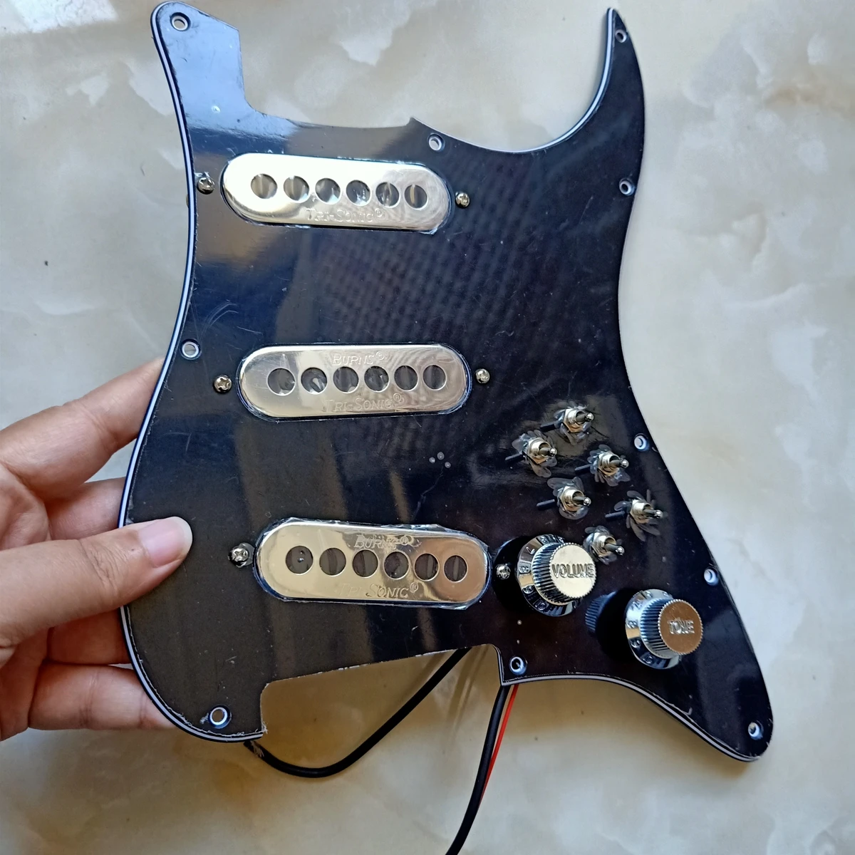 Custom Loaded ST Pickguard Burns London Vintage Mini Tri-Sonic Chrome Pickups 6 Single Cut Switch 1 Set Guitar Wiring Harness