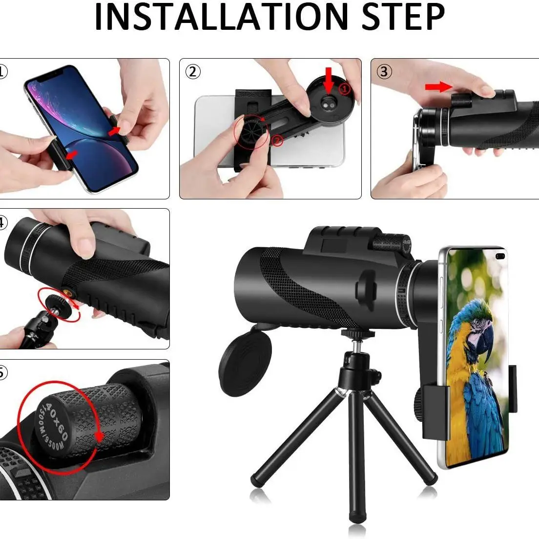 Imagem -04 - Telescópio Monocular Spyglass com Suporte Zoom de Longo Alcance Bolso Spotting Óculos 10 a 12x50