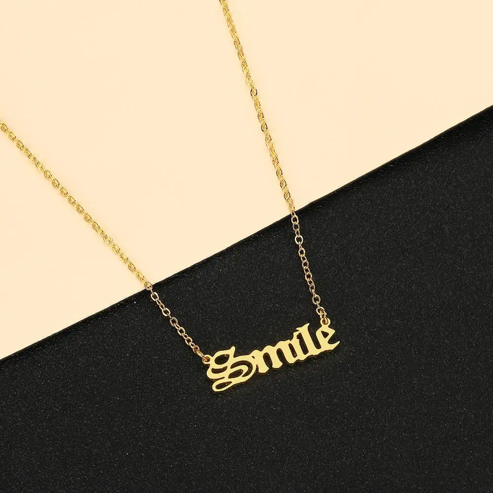 CHENGXUN Smile Pendant Necklace for Women Girls Positive English Words Necklace Choker Collier Birthday Party Gift for friends