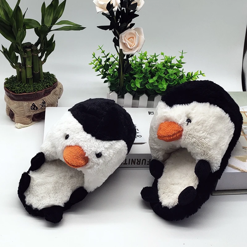 Penguin Indoor Slippers Special Offer Custom Warm Winter Lovers Lome Slippers Floor Lovers Shoes Flat Furry Plush Slippers