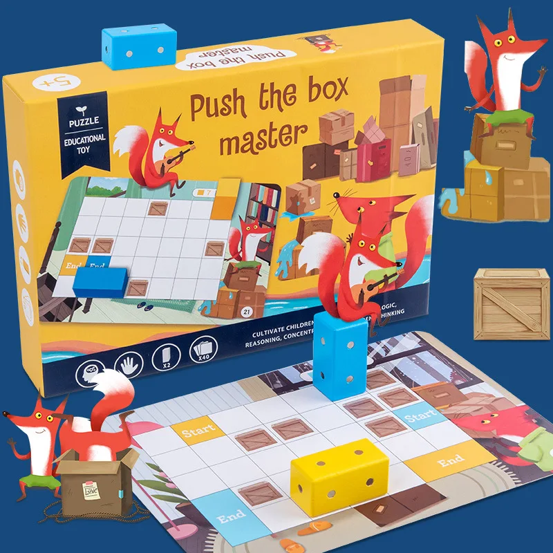 Children Space Thinking Logic Training Board Game Little Fox Push The Box Sokoban Puzzle Game Intellectual Toy Kids 5Y+