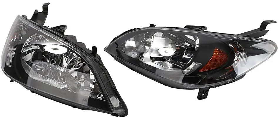 Sulinso 2PC Driver & Passenger Headlights Headlamps Set Replacement for 2004 2005 Honda Civic Black