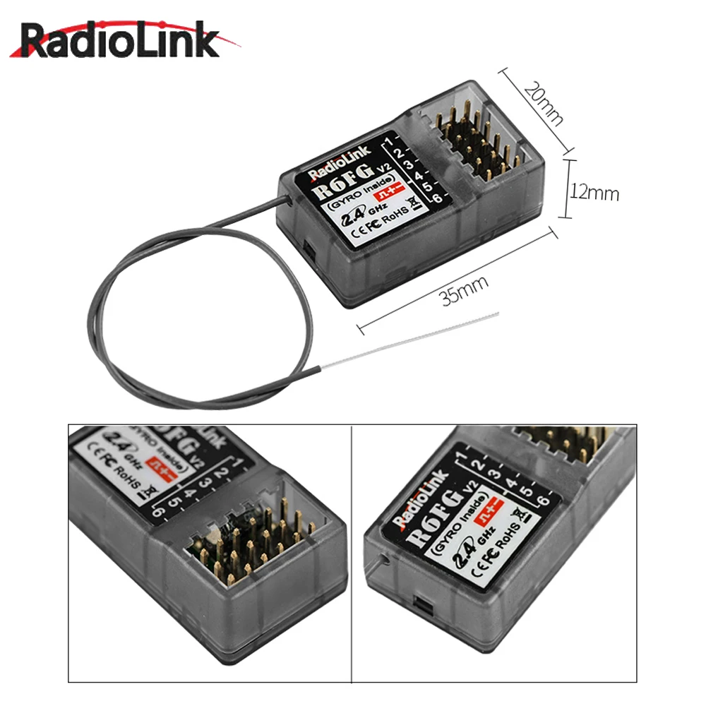 Radiolink R6FG 2.4GHz 6 Channel FHSS Receiver Radio Control System Gyro Integrant For RC4GS/RC3S/RC4G/T8FB Transmitter FPV Drone