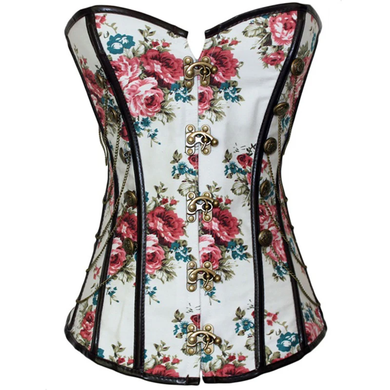 Wedding Lady Plastic Bone Corset Fashion Flower Pattern Buckles Bohemian Push Up Slimming Waist Outfit