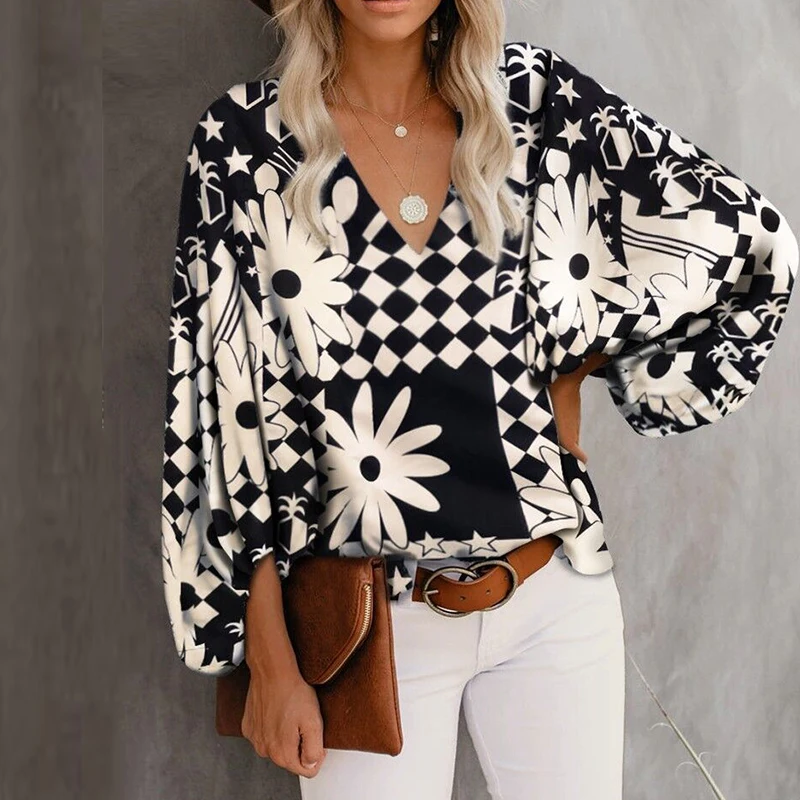 Blusa holgada de manga larga con cuello en V para mujer, ropa de calle de gran tamaño, XXXL, informal, elegante